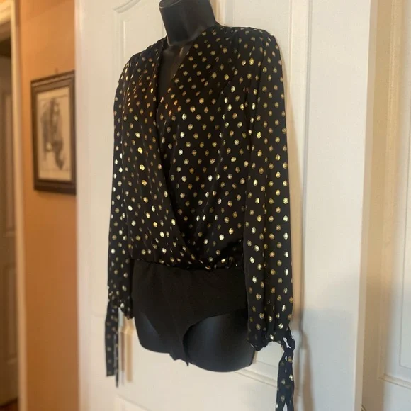 “ZARA” Gold Polka Dot Wrap Blouse BodySuit - Picture 9 of 16